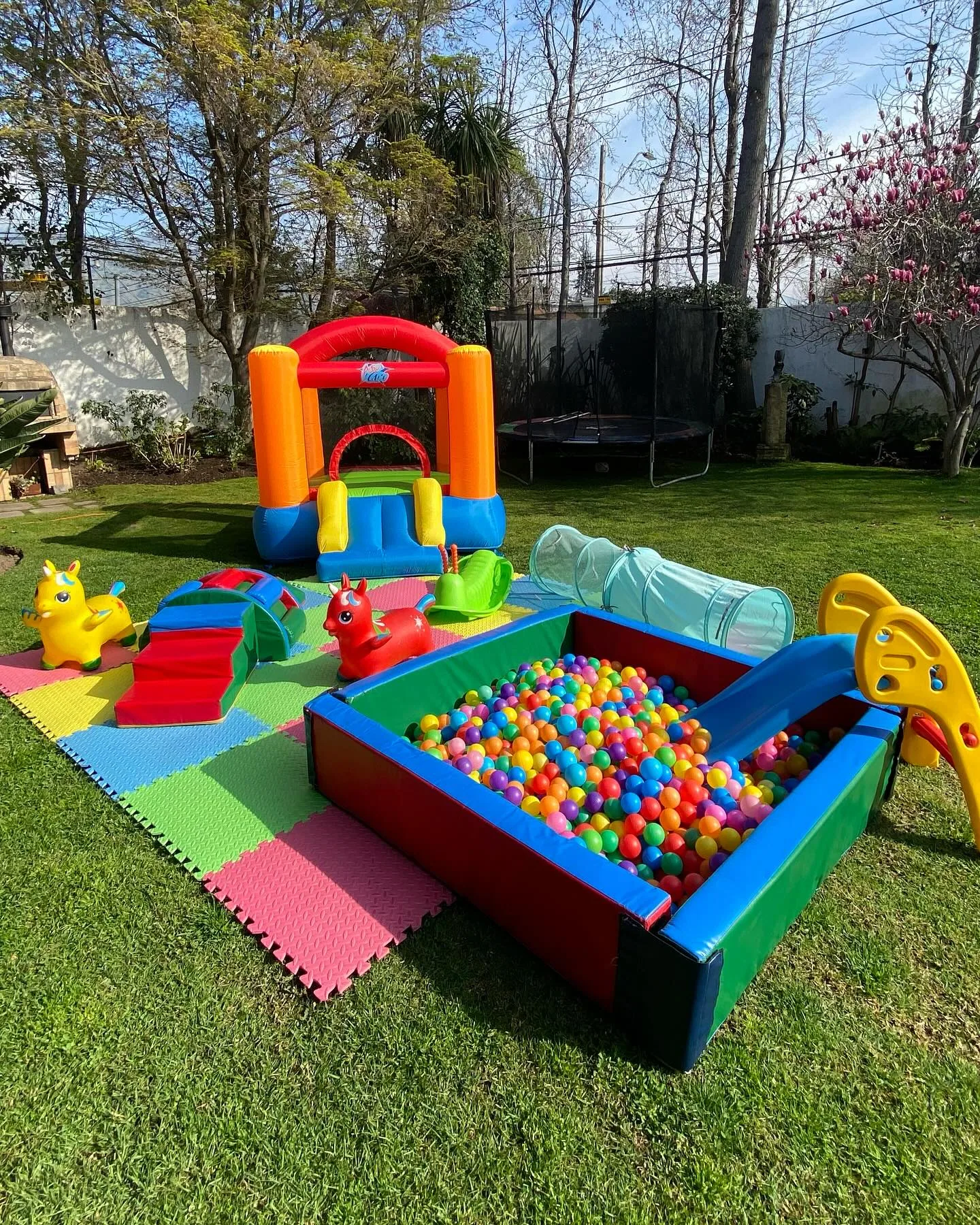 Plaza blanda de Bebé León instalada para un cumpleaños en Vitacura